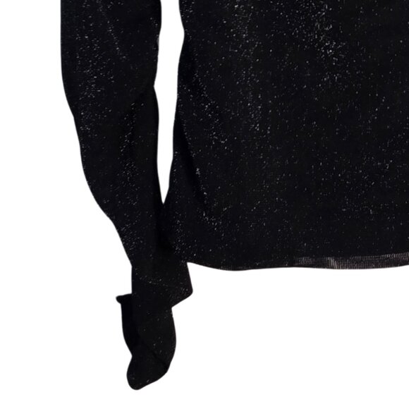 NWOT | Black Sheer Sparkly Glitter Long Sleeve Square Neck Blouse | Large - Picture 3 of 6